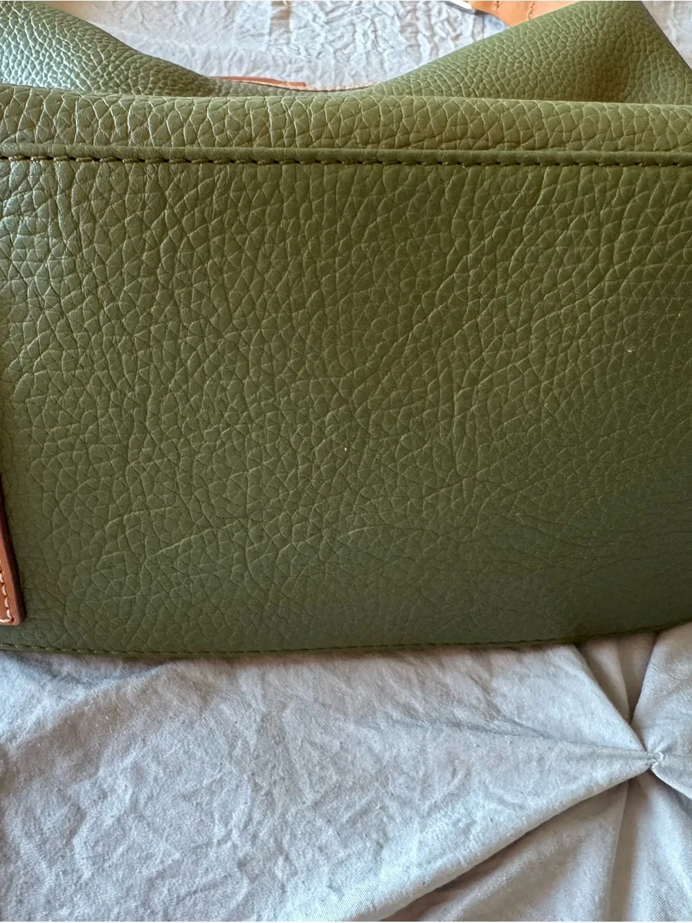 Dooney and Burke Olive Green Leather Hobo Bag with Tan Trim